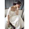 Silk Satin Ivory Long Wedding Dresses Simple Style With Detachable Tail