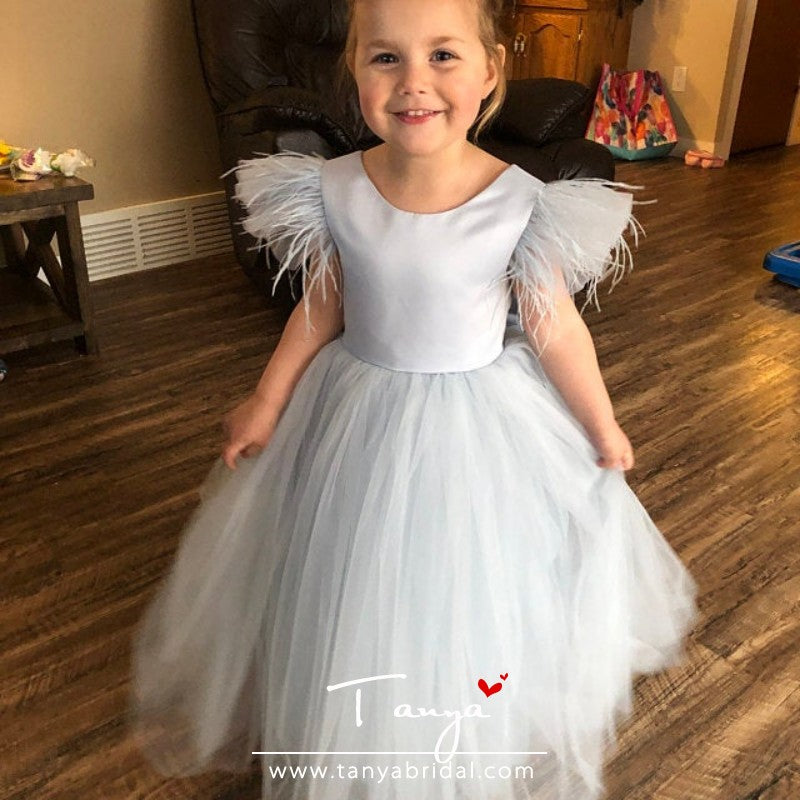 Blush Flower Girl Dress Junior Satin Tulle Evening Ball Gown Birthday –  TANYA BRIDAL