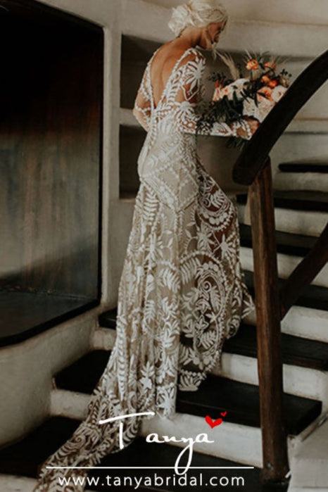 Dramatic Cornelli Lace Wedding Dresses Long Sleeve TANYA BRIDAL Dramatic Cornelli Lace Wedding Dresses Long Sleeve TANYA BRIDAL