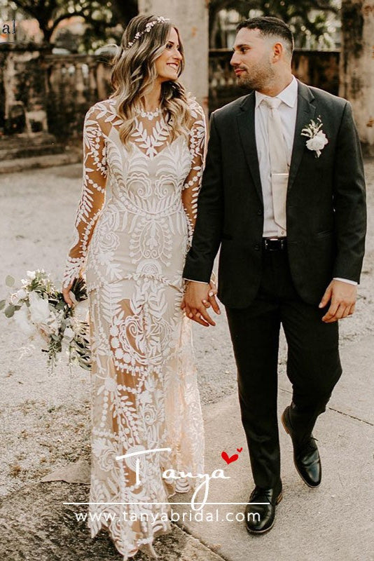 Dramatic Cornelli Lace Wedding Dresses Long Sleeve  TANYA BRIDAL