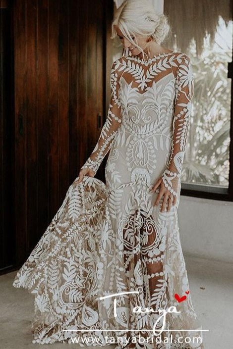 Dramatic Cornelli Lace Wedding Dresses Long Sleeve – TANYA BRIDAL