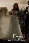 Sheer Neck A Line Boho Bridal Weddig Gowns