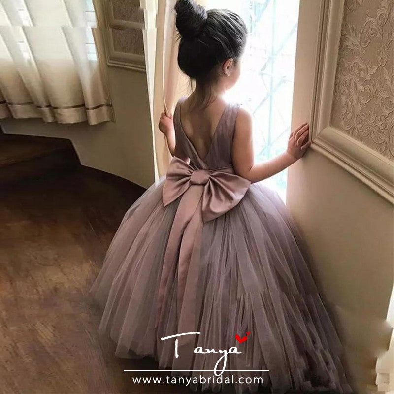 Girls Pageant Dress Bow Ribbon Floor Length Communion Party Gowns – TANYA  BRIDAL