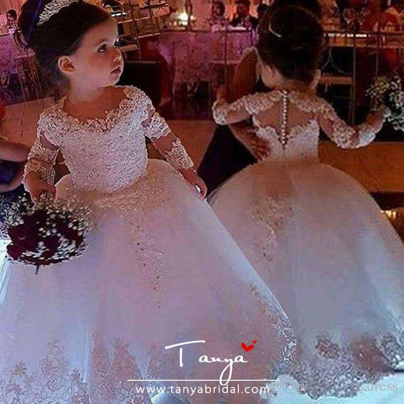 Princess Lace Half Sleeve Holy First Communion Gowns Party Pageant Dress For Girls TBF011