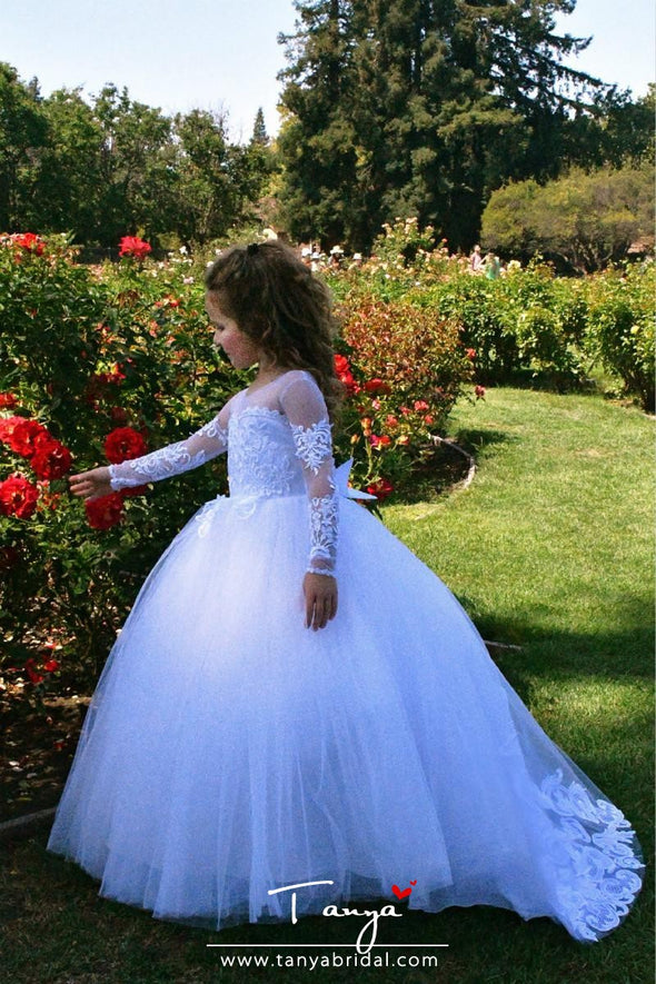 Ball Gown Sweep / Brush Train Wedding / First Communion / Pageant Flower Girl Dresses