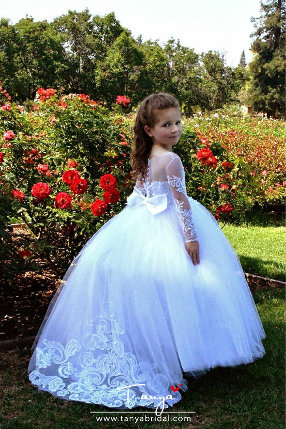 Ball Gown Sweep / Brush Train Wedding / First Communion / Pageant Flower Girl Dresses