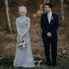 Silver Muslim 3D Flowers Elegant Bridal Gowns Kaftan Abiti Da Sposa unique Engagement Dress TBW14