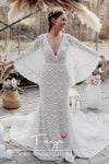 Unique Lace Wedding Dresses Bohemian Flare sleeve Elegant Beach Bridal Gowns Mermaid robe de soriee noivas ZW0247