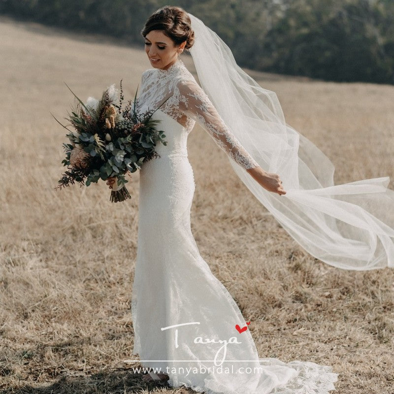 Long sleeve Lace Mermaid wedding Dresses High Neck Spring Vintage bridal Gowns Vestido De noivas ZW0246 Long sleeve Lace Mermaid wedding Dresses High Neck Spring Vintage bridal Gowns Vestido De noivas ZW0246