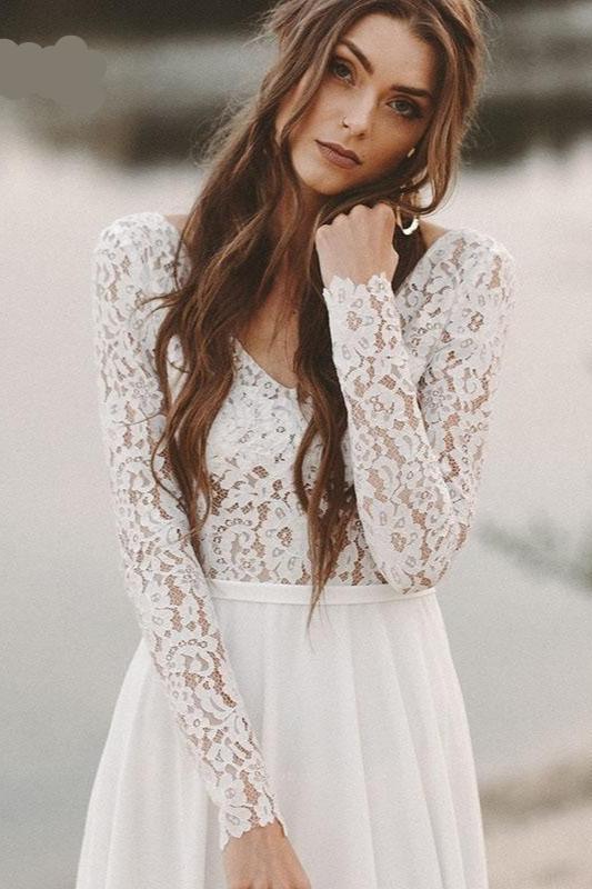 Beach Wedding Dress Long Sleeve Boho V Neck Open Back Bridal Dresses TANYA BRIDAL Beach Wedding Dress Long Sleeve Boho V Neck Open Back Bridal Dresses TANYA BRIDAL