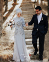 Silver Muslim 3D Flowers Elegant Bridal Gowns Kaftan Abiti Da Sposa unique Engagement Dress TBW14