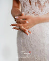 Short Sleeve V Neck Mermaid Lace Wedding Dresses With Buttons On Back
