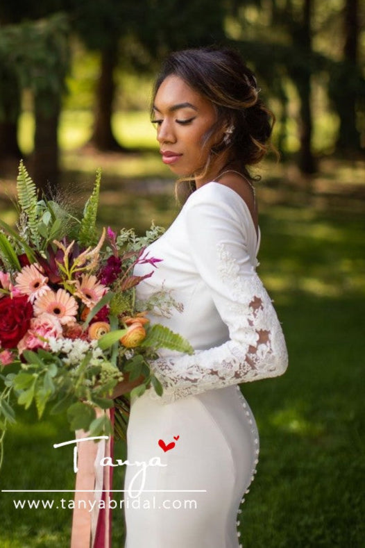 Long Sleeves Black Girl Mermaid Wedding Dresses With Lace Embroidery TANYA BRIDAL Long Sleeves Black Girl Mermaid Wedding Dresses With Lace Embroidery TANYA BRIDAL