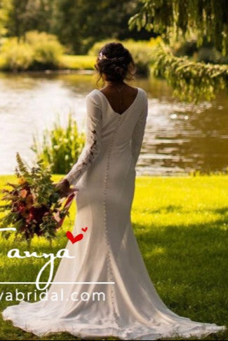 Long Sleeves Black Girl Mermaid Wedding Dresses With Lace Embroidery