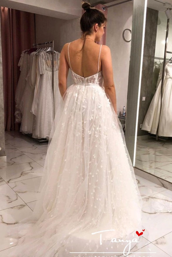 V Neck Lace Long A Line Lace Wedding Dresses Backless Bridal Gown TANYA BRIDAL V Neck Lace Long A Line Lace Wedding Dresses Backless Bridal Gown TANYA BRIDAL