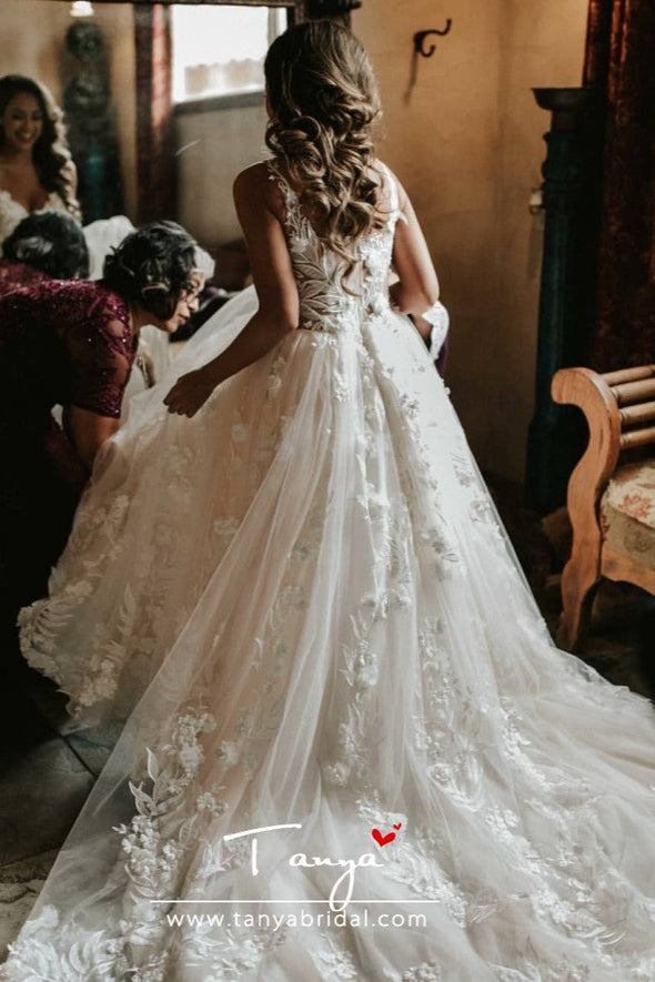 Illusion Body Lace Wedding Dresses Elegant Bridal Gown With Train