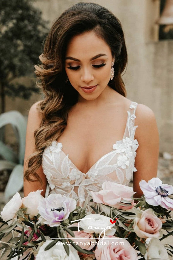 Illusion Body Lace Wedding Dresses Elegant Bridal Gown With Train