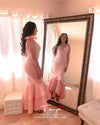 Mermaid Pink Tea Length Evening Dresses Ruffles Tiered Dress