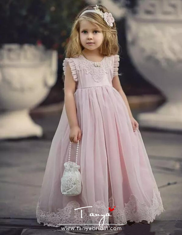 Light Pink New Flower Girl Dresses for Wedding With Applique TBF026