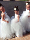 A-Line Floor Length Wedding / First Communion Flower Girl Dresses - Lace / Satin / Tulle Sleeveless Jewel Neck