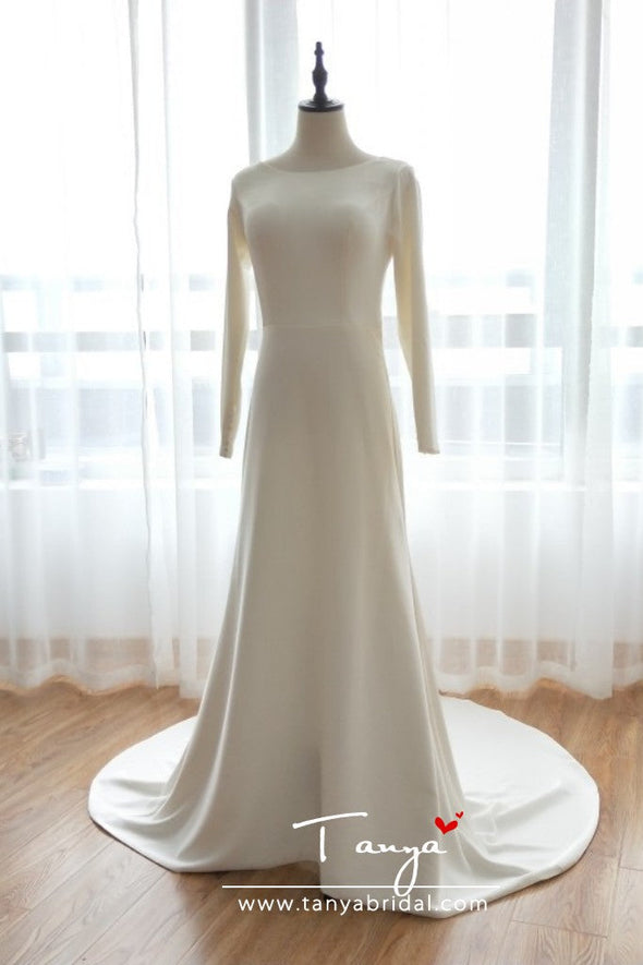 Scoop Neck Mermaid Wedding Dresses Harry and Meghan's wedding Gowns Long Sleeve elegant Simple abiti a sposa ZW050