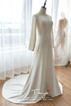Scoop Neck Mermaid Wedding Dresses Harry and Meghan's wedding Gowns Long Sleeve elegant Simple abiti a sposa ZW050
