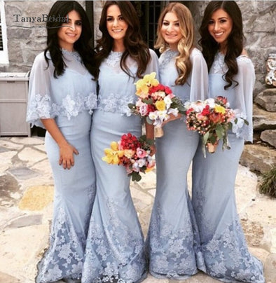 Mermaid Long Silvery Bridesmaid Dresses Lace Sequins Wedding Guest Dress