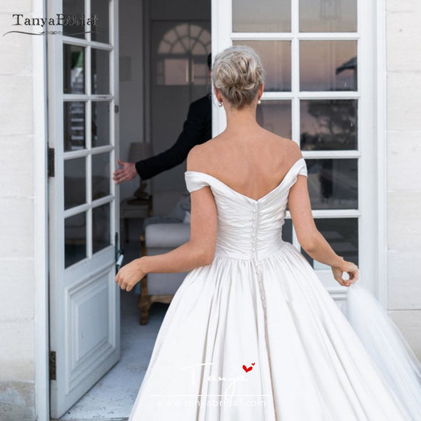Satin Wedding Ball Gowns Off Shoulder Simple Elegant Bridal Gowns Country Vestido de Noivas DW215