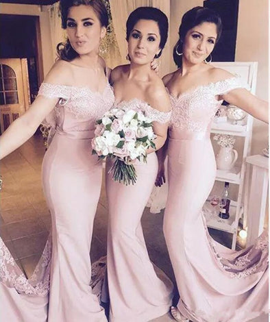 Lace Mermaid Long Pink Bridesmaid Dresses Party Dresses For Wedding