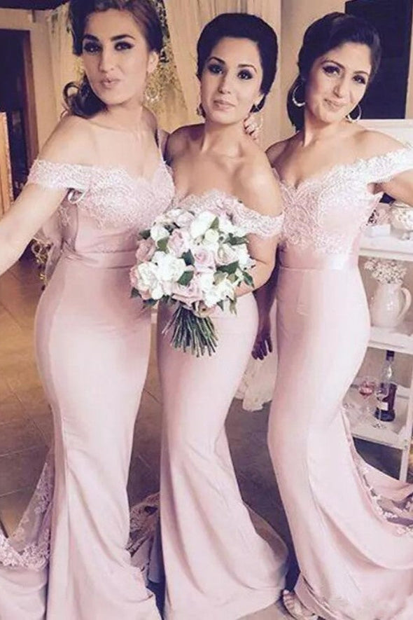 Lace Mermaid Long Pink Bridesmaid Dresses Party Dresses For Wedding