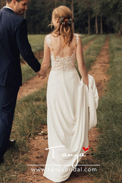 Lace Appliques See Through Soft Satin Bridal Gowns Country Maxi Noivas