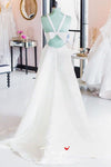 Simple V-neck Wedding Dresses Cut-out Bow Back Sleeveless Covered Button White Ivory Sexy Beach Wedding Gown Vestido De Noiva