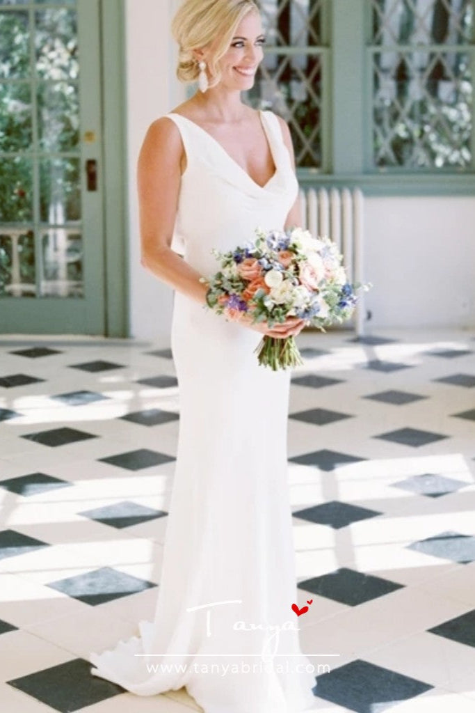 Ivory Satin Mermaid Cowl Neckline Wedding Dresses  TANYA BRIDAL