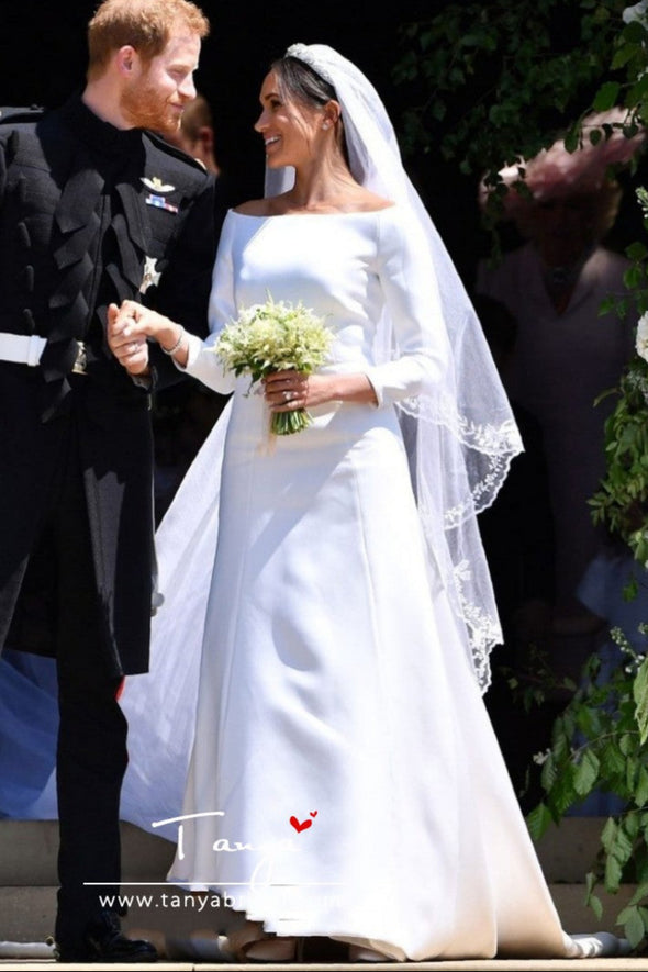 Scoop Neck Mermaid Wedding Dresses Harry and Meghan's wedding Gowns Long Sleeve elegant Simple abiti a sposa ZW050