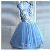 Sky Blue Short Bridesmaid Dresses Appliques Lace Top Mini Party Gowns Above Knee