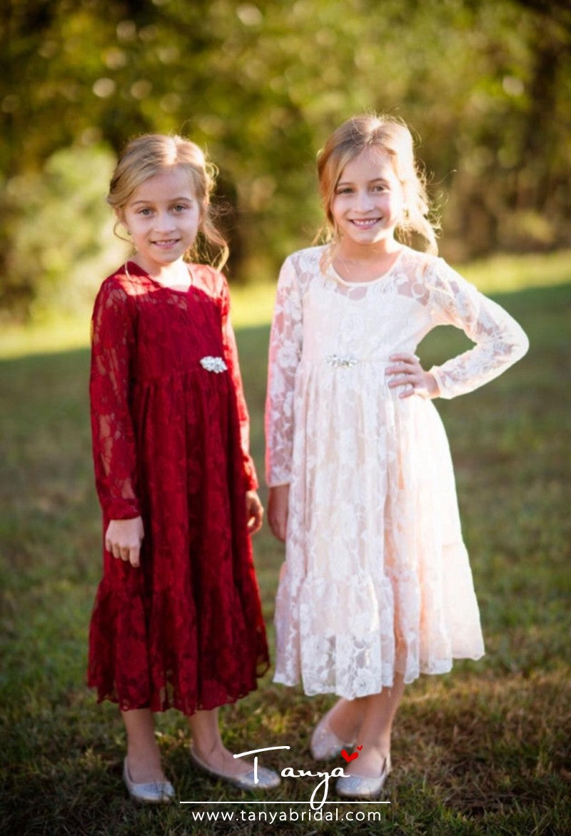 Stunning Lace Flower Girl Dresses Boho First Communion Gown TBF06 TANYA BRIDAL Stunning Lace Flower Girl Dresses Boho First Communion Gown TBF06 TANYA BRIDAL