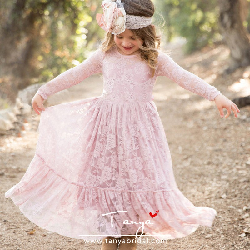 Stunning Lace Flower Girl Dresses Boho First Communion Gown TBF06 TANYA BRIDAL Stunning Lace Flower Girl Dresses Boho First Communion Gown TBF06 TANYA BRIDAL