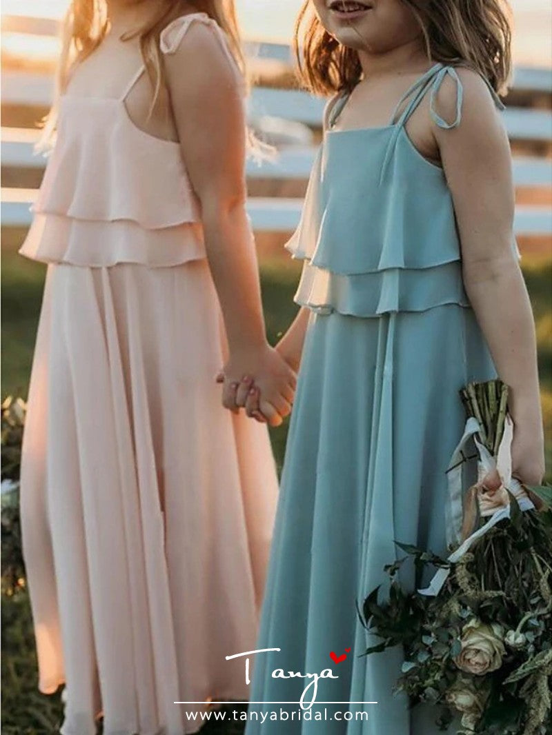 girls junior bridesmaid dresses Chiffon Junior Bridesmaid Dress for Teens Asymmetrical Sleeveless Design Adjustable Waistband Flower Girl Dress for Girls Formal Dress-Blushing pink-8Y