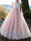 Tulle / Cotton Sleeveless Jewel Neck with Lace / Belt / Appliques Flower Girl Dresses