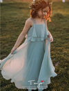 A-Line Strap Floor Length Chiffon Junior Bridesmaid Dress with Side Draping / First Communion