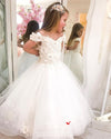 White Lace Flower Girl Dresses Off Shoulder 3D Floral Appliques TBF012