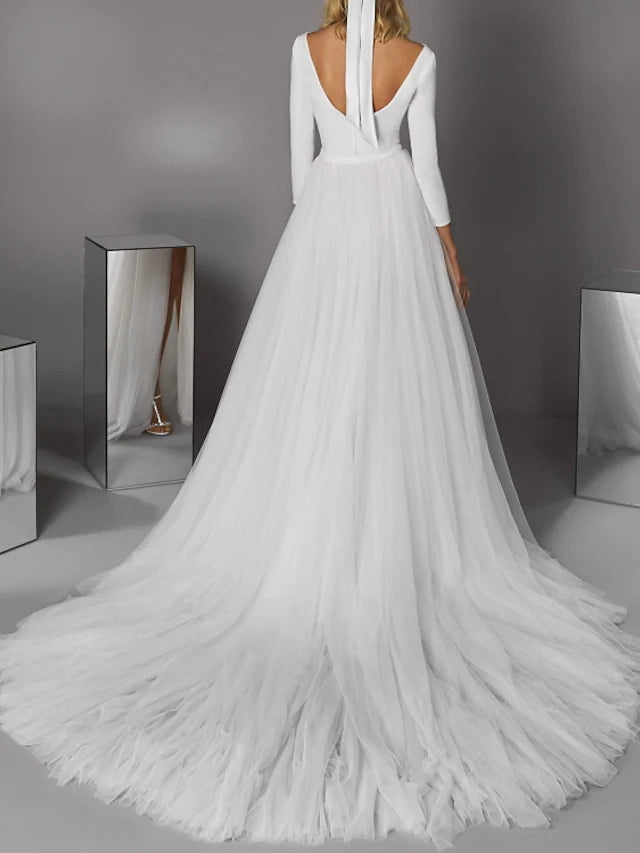 A-Line Wedding Dresses 3/4 Length Sleeve Casual Modern with Split Fron TANYA BRIDAL A-Line Wedding Dresses 3/4 Length Sleeve Casual Modern with Split Fron TANYA BRIDAL