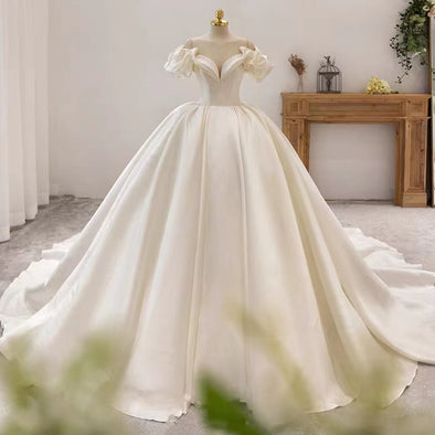Ball Gown Satin Wedding Dresses Off The Shoulder With Train