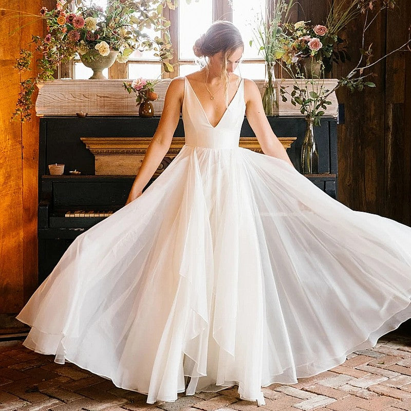 A Line Chiffon Deep V Simple Long Beach Wedding Dress 06081409 TANYA BRIDAL A Line Chiffon Deep V Simple Long Beach Wedding Dress 06081409 TANYA BRIDAL