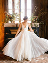 A Line Chiffon Deep V Simple Long Beach Wedding Dress 06081409