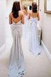 Silver Backless Bowknot Bridesmaid Dress