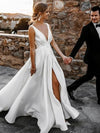 A-Line Wedding Dresses V Neck Simple Sexy with Sashes / Ribbons Split Front