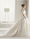 A-Line Wedding Dresses Satin Half Sleeve with Bow(s) Pleats