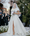 Bow Sash Side Slit One Shoulder Bridal Wedding Gowns