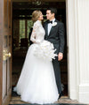 Elegant Long Sleeves A Line Lace Top Open Back Tulle Wedding Dresses